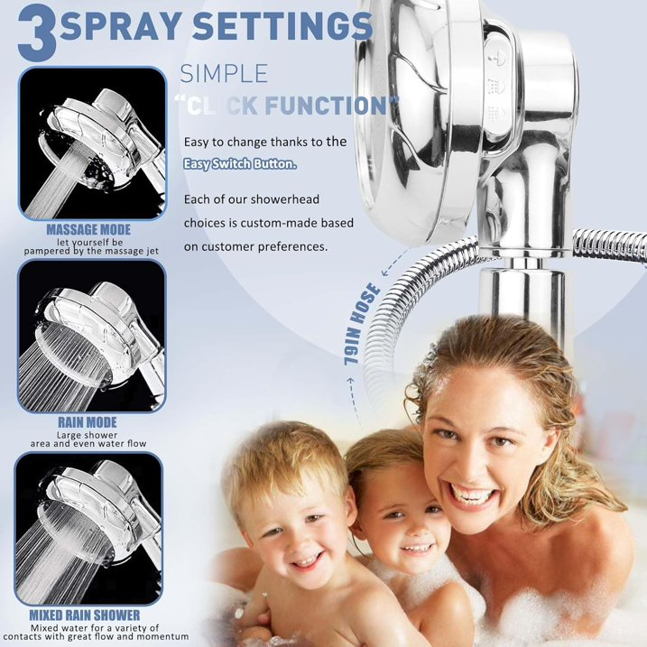 Shower Head, High Pressure Shower Head and Hose 2m Set, Portable Adjustable Water Saving Shower Heads Universal Replacements