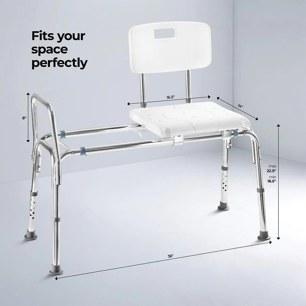 Sliding Shower Transfer Bench Transfer Bench for Bathtub Shower Chair for Inside Shower Shower Chair for Elderly and Disabled Adjustable Height Shower Bench Holds Weight Up to 400 Lbs