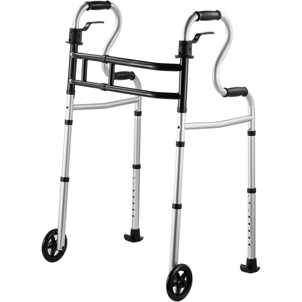 Folding Walker on Wheels, 3-in-1 Stand-Assist Folding Walkers with Adjustable Height and Width