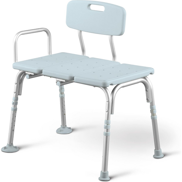 Transfer Bench and Shower Chair Adjustable Shower Bench and Bath Seat For Seniors And Elderly, 350 lb. Weight Capacity, Light Blue