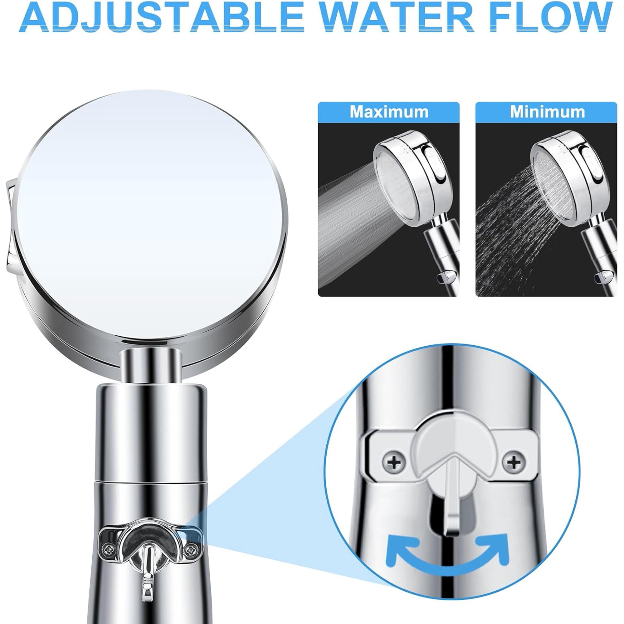 Shower Head Set, 3 Modes Handheld Filter Shower Heads with Stainless Steel Hose 2M Powerful Shower Heads Less Water Up to 40%, Bathroom Accessory for Low Water Pressure