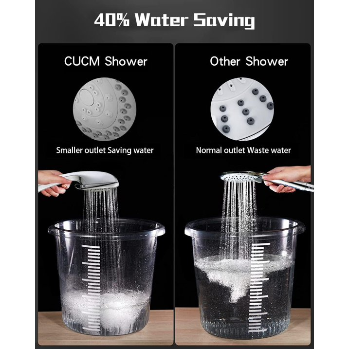 Shower Head, Turbocharged Design High Pressure 4 Spray Settings with Hose Adjustable Massage Spa Hand Held Showerhead,Chrome
