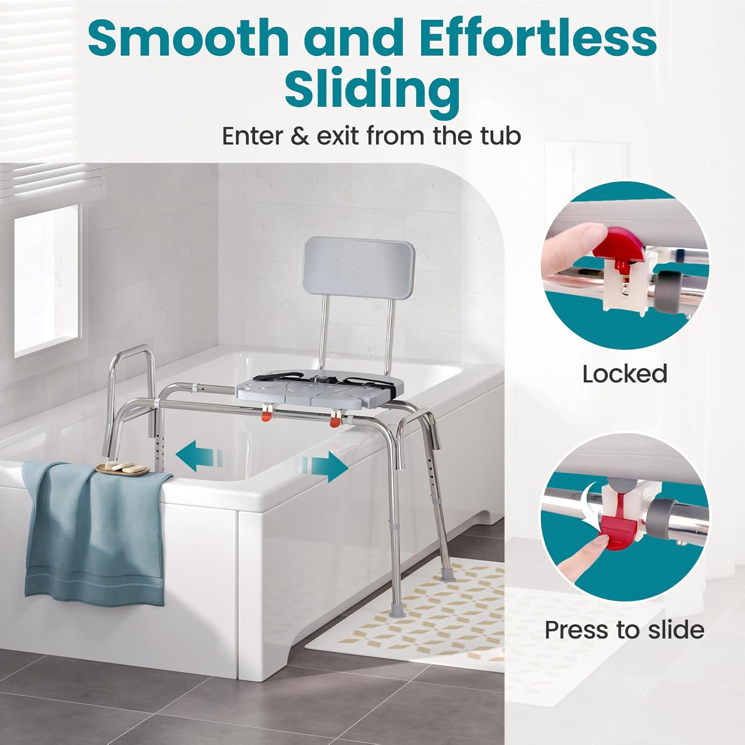 Shower Chair & Tub Transfer Bench Height Adjustable, Heavy-Duty Capacity Up To 400 LBs for Elderly & Disabled