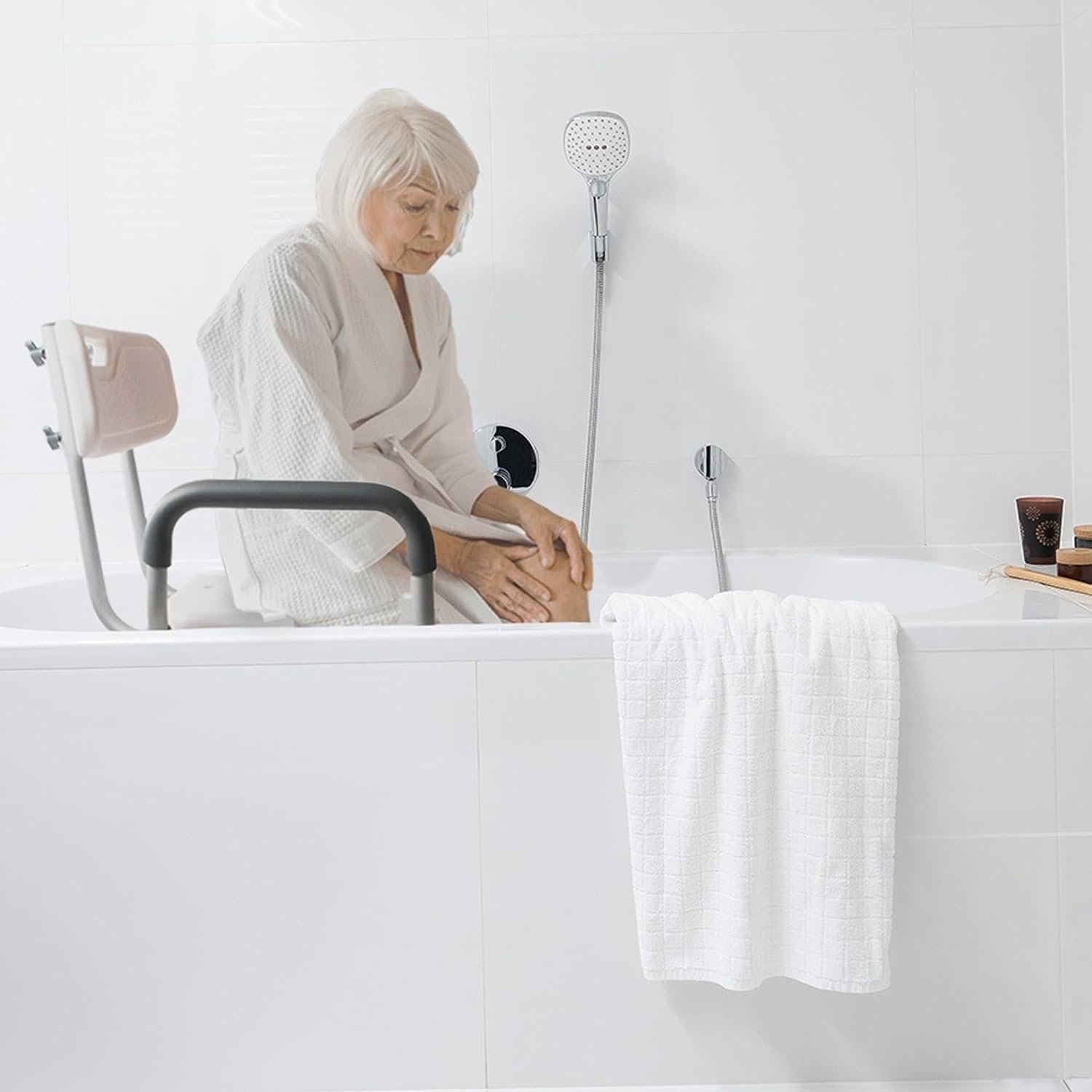 Shower Chair Bath Seat with Padded Arms, Removable Back and Adjustable Legs for Bathtub Safety and Supports Weight up to 350 lbs
