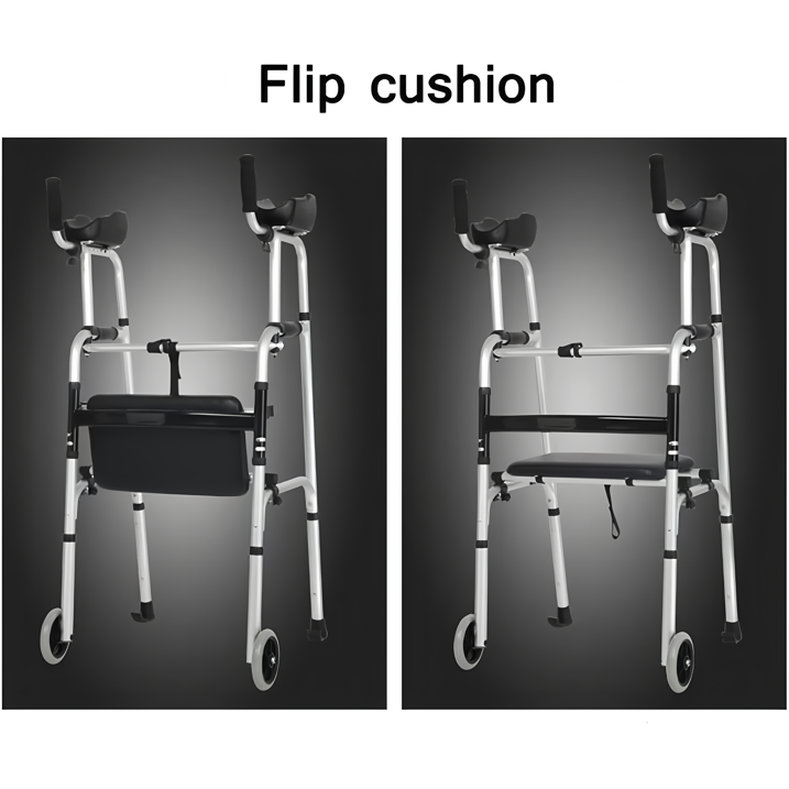 Walking Frame Elderly Walking Aid Lightweight Folding Standard Walkers Wheeled with Padded Seat Arm Support Type Walker Yearn