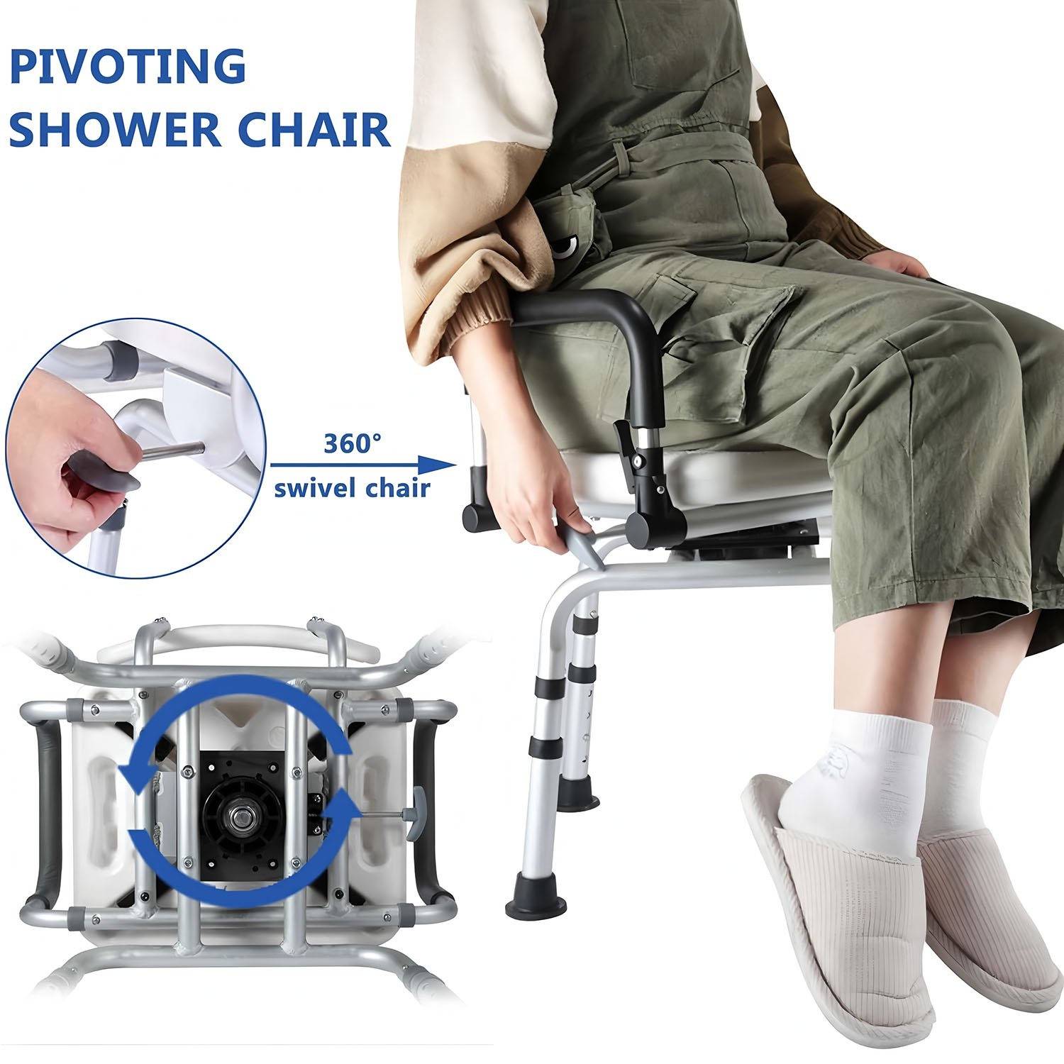 360 Degree Rotatable Shower Chair Elderly Bathroom Bath Chair Adult Pregnant Woman Armrest Toilet Chair Stool Height Adjustable
