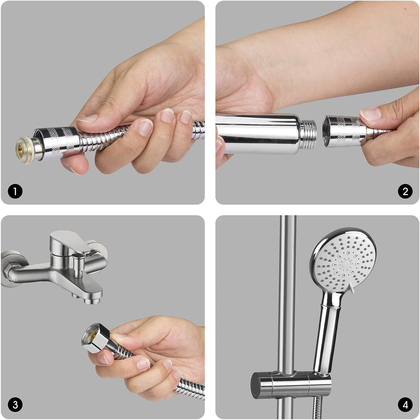 Shower Head with Hose and Showerhead Holder Bracket, Handheld Shower Universal Fitting with Adjustable 5 Sprays Modes for Slide Bar