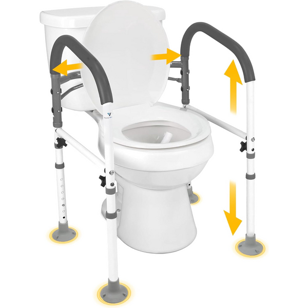 Toilet Safety Rails, Deluxe Adjustable and Foldable Toilet Safety Frame, Bathroom Handrail Assist Grab Bar Handle