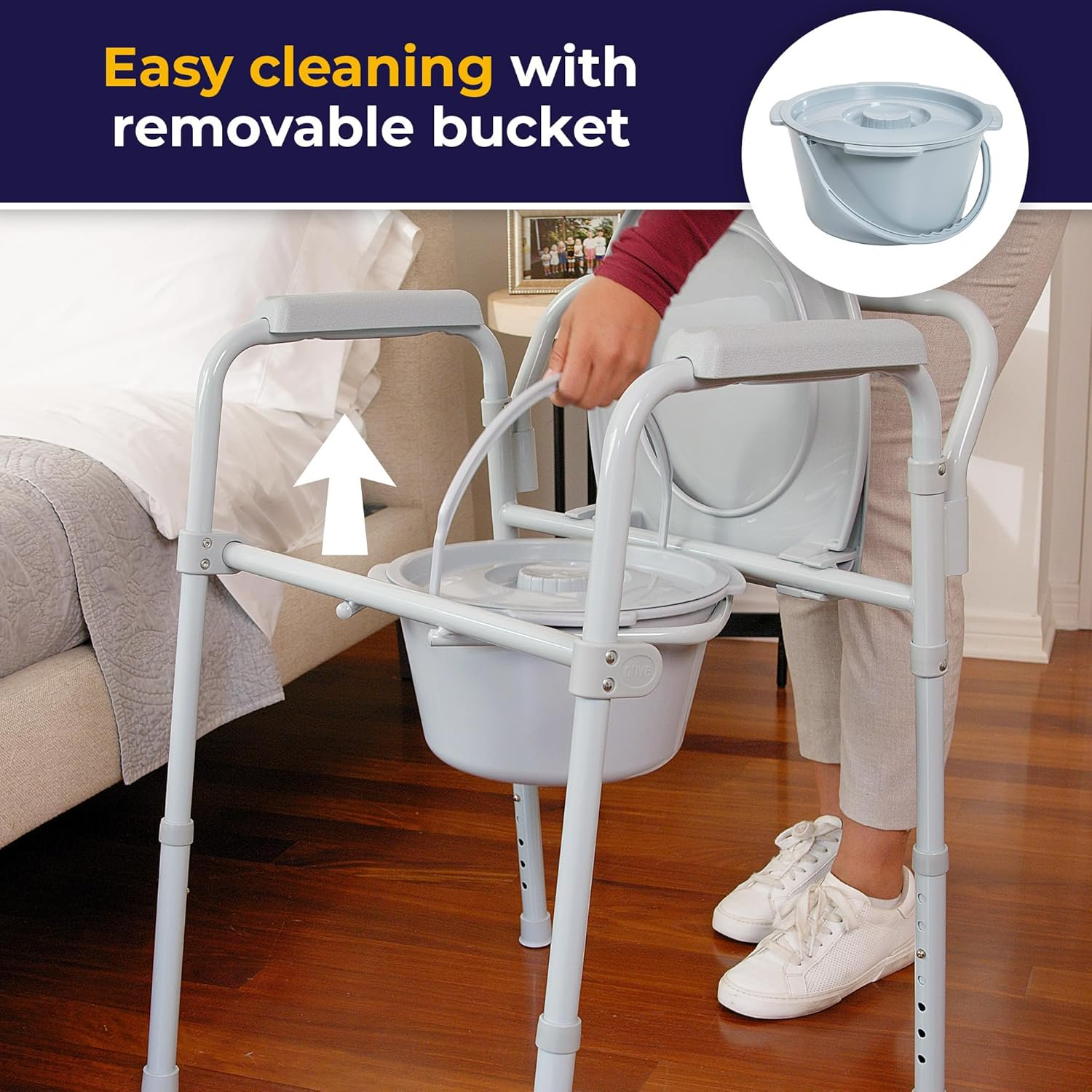 Folding Steel Bedside Commode Chair, Portable Toilet, 350 Pound Weight Capacity
