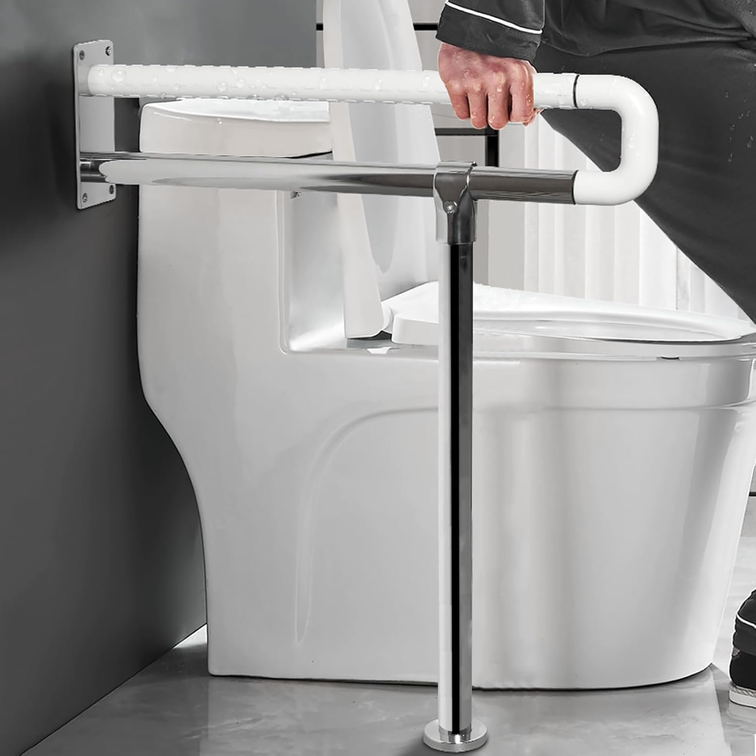 29.5 Inch Handicap Grab Bars, Anti Slip Grab Bar for Bathroom Wall to Floor Toilet Safety Rails for Elderly Disabled Pregnant Nylon Textured Stainless Steel Support Handle