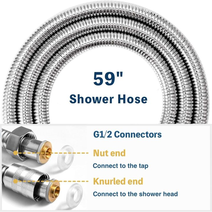 Wall-Mount Fixed Ultra Slim Rainfall Shower Head Set, 8 Inch Large Square Rain Shower Heads with Hose and Bracket Kits, Chrome