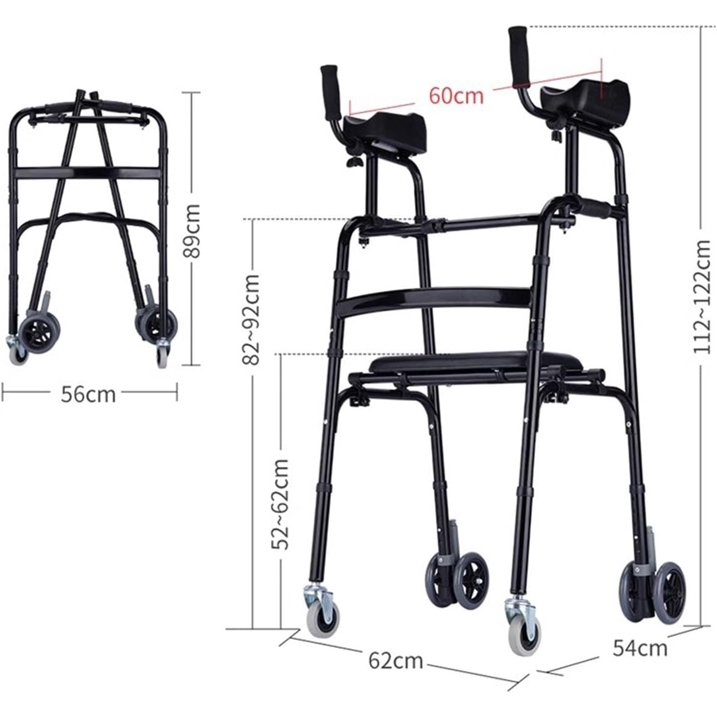 Folding Walking Frame with Wheels and Seat,Stand-Assist Walking Aids, Folding Standard Walker Wheeled Walker Rollator with Wheels