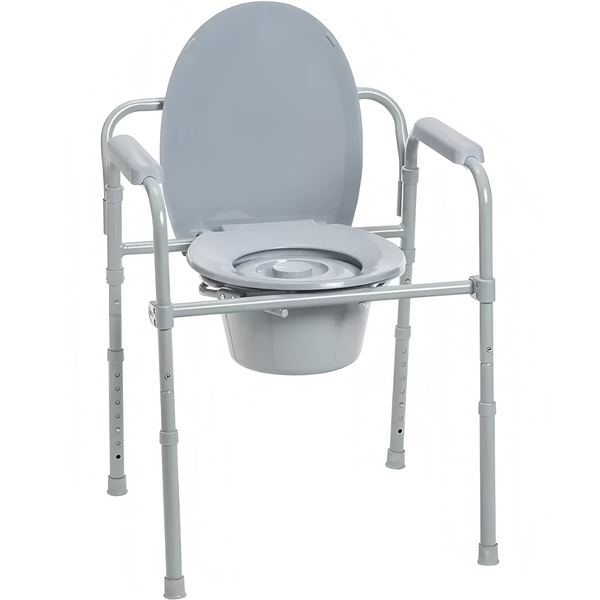 Folding Steel Bedside Commode Chair, Portable Toilet, 350 Pound Weight Capacity