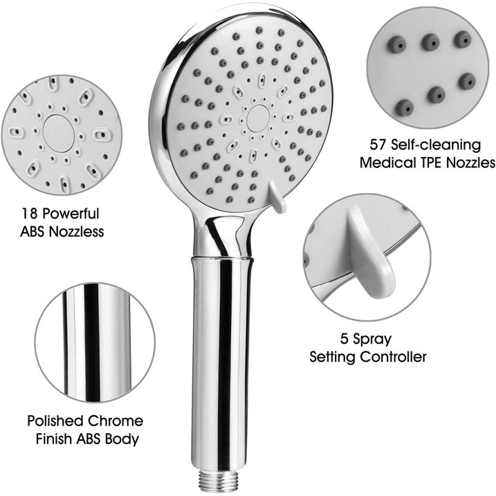 Shower Head with Hose & Showerhead Holder Bracket, Handheld Shower Universal Fitting with Adjustable 5 Sprays Modes for Slide Bar Adjustable