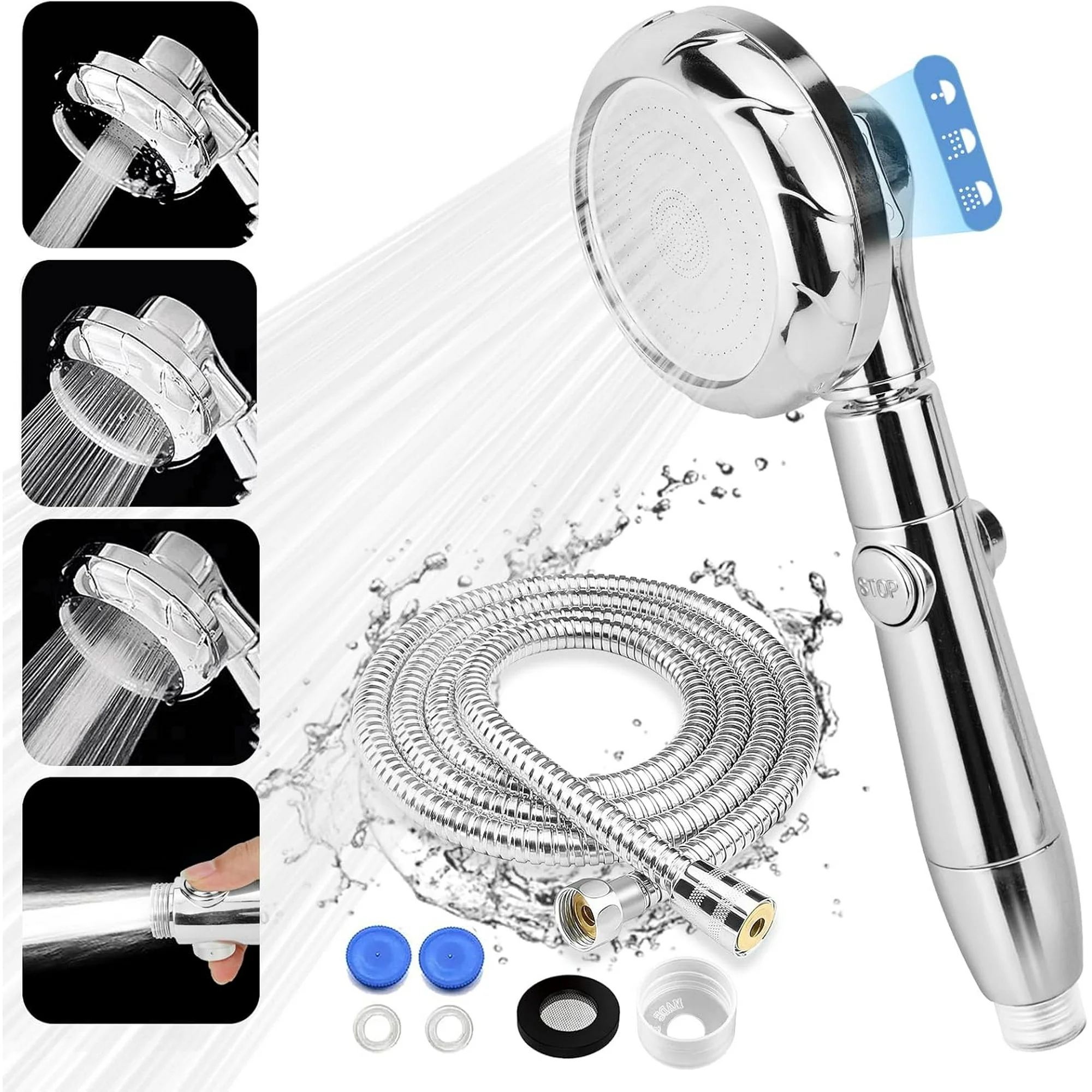Shower Head, High Pressure Shower Head and Hose 2m Set, Portable Adjustable Water Saving Shower Heads Universal Replacements
