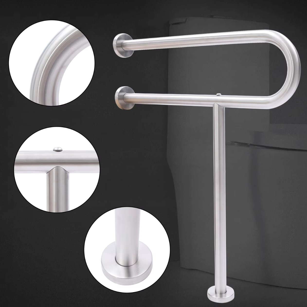 Toilet Handrail Toilet Standing Aid Support Handle Stainless Steel Grab Bar Load Capacity Suitable for Bathroom Toilet Hallway