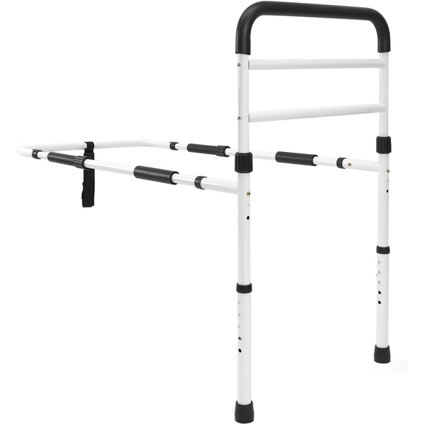 New Adjustable Bed Assist Rail Handle and Hand Guard Grab Bar, Bedside Safety and Stability (Tool-Free Assembly), White/Black