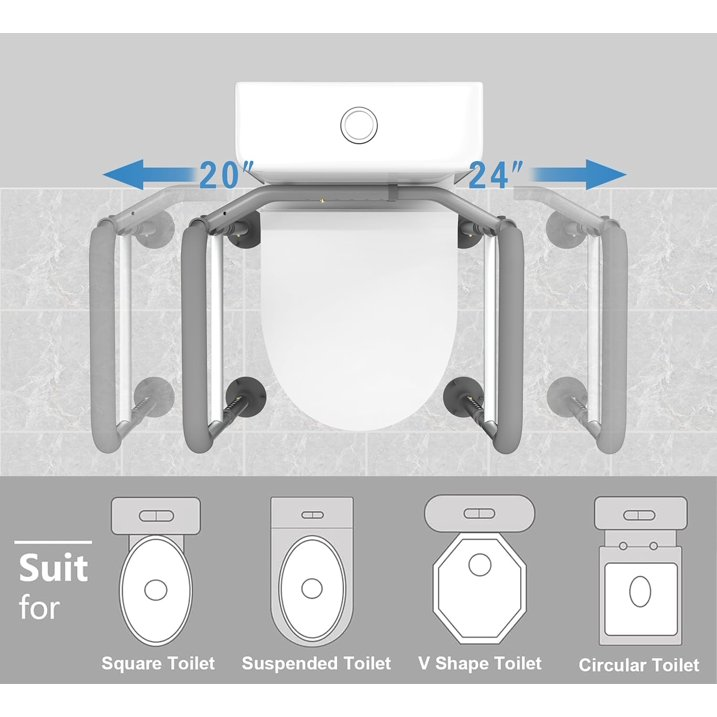Toilet Safety Rails, Adjustable Toilet Safety Frame for Elderly, Seniors, Handicap & Disabled, Toilet Frame with Handles, Foldable Handicap Toilet Rails Fit Any Toilets 400 LB