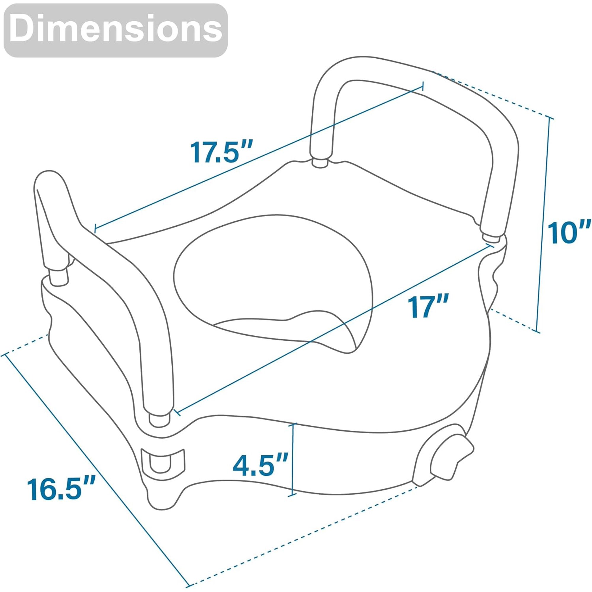 Raised Toilet Seat and Elevated Commode Booster Seat Riser with Removable Padded Grab Bar Handles & Locking Mechanism