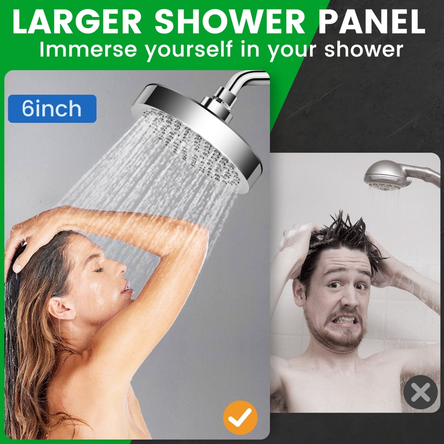 NIUTA Shower Head, 6" Adjustable High Pressure Rain Showerhead with Durable Nozzles Chrome