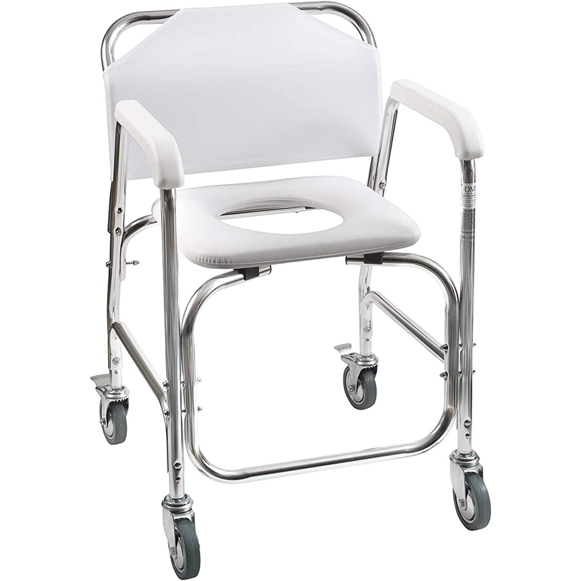 Rolling Shower Chair, Commode, Transport Chair, Rolling Bathroom Wheelchair for Handicap, Elderly, Injured or Disabled, Rear Locking Wheels, 250 lb. Weight Capacity, White