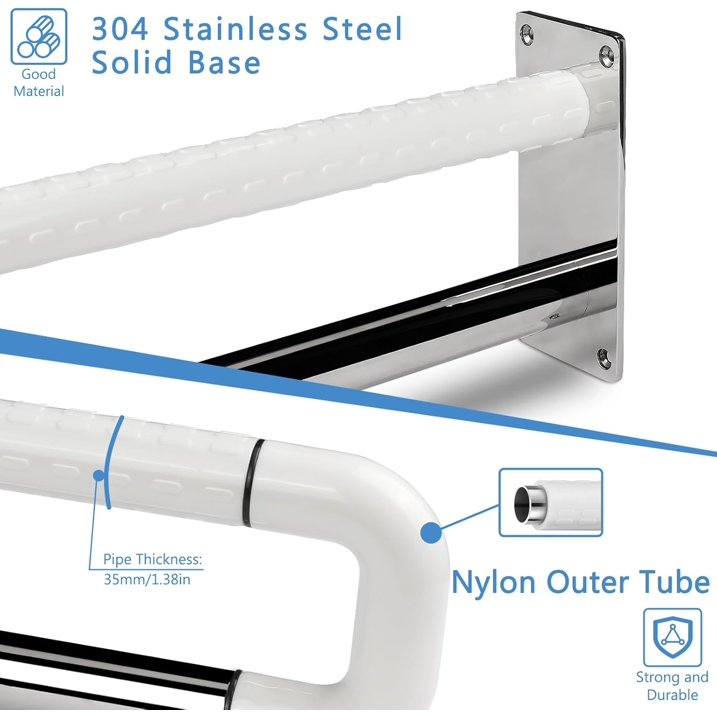 29.5 Inch Handicap Grab Bars, Anti Slip Grab Bar for Bathroom Wall to Floor Toilet Safety Rails for Elderly Disabled Pregnant Nylon Textured Stainless Steel Support Handle