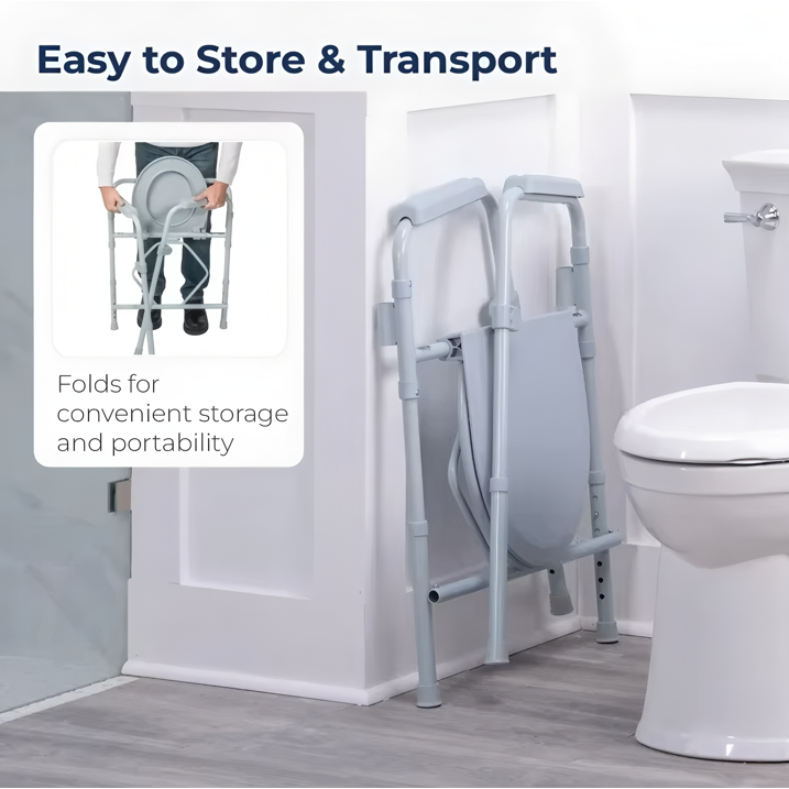 Folding Steel Bedside Commode Chair, Portable Toilet, 350 Pound Weight Capacity