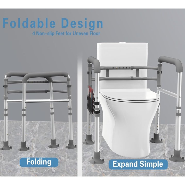 Toilet Safety Rails, Adjustable Toilet Safety Frame for Elderly, Seniors, Handicap & Disabled, Toilet Frame with Handles, Foldable Handicap Toilet Rails Fit Any Toilets 400 LB