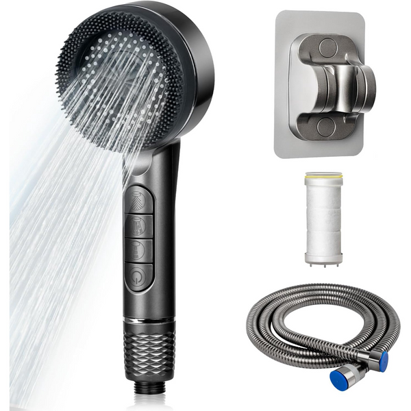 Handheld Shower Head with Filter, High Pressure 4 Spray Mode Showerhead with 59" Hose,Showerhead with ON/Off Switch for Clean Tub, Tile & Pets (Grey)