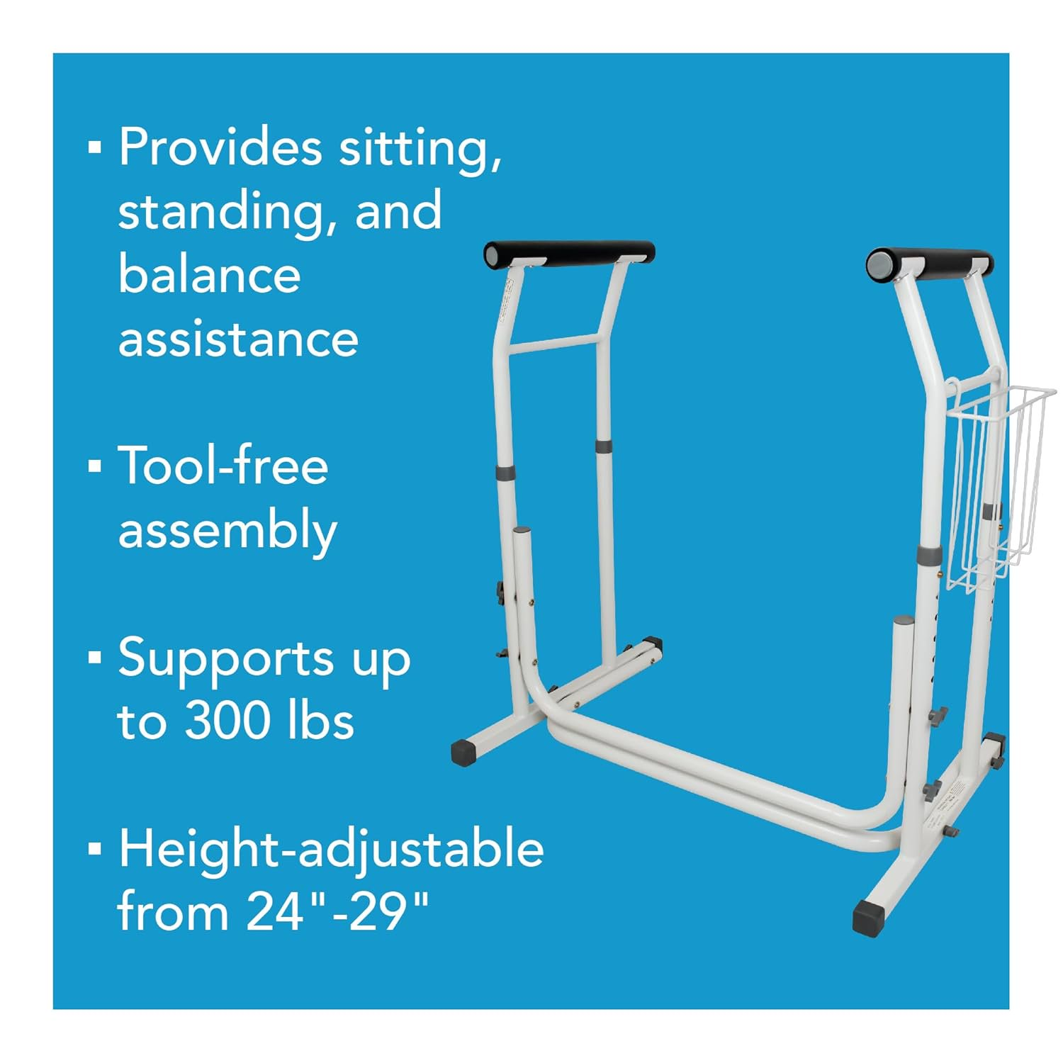 Toilet Safety Rails for Seniors, Adjustable Toilet Safety Frame and Toilet Rails with Handles for Elderly and Disabled, Stand Alone Toilet Safety Rails for Bathroom Stability