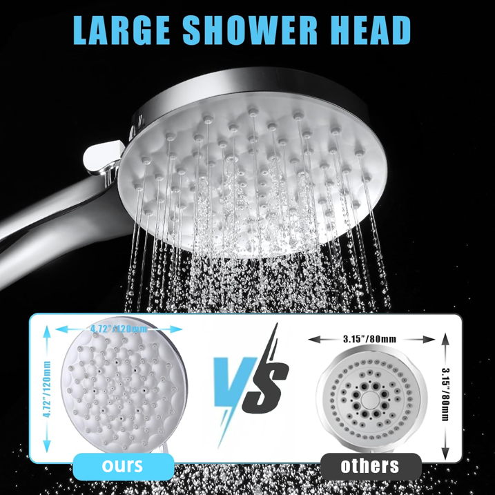 Shower Head and Hose, High Pressure Shower Heads with Hose Set 1.5M Water Saving Handheld Shower Head with 6 Spray Modes Adjustable, Universal Large Power ShowerHead for Home Gym Spa Massage