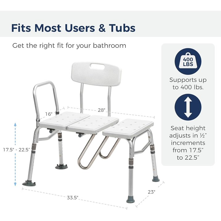Splash Defense Tub Transfer Bench for Bathtub with Curtain Guard Protection, White