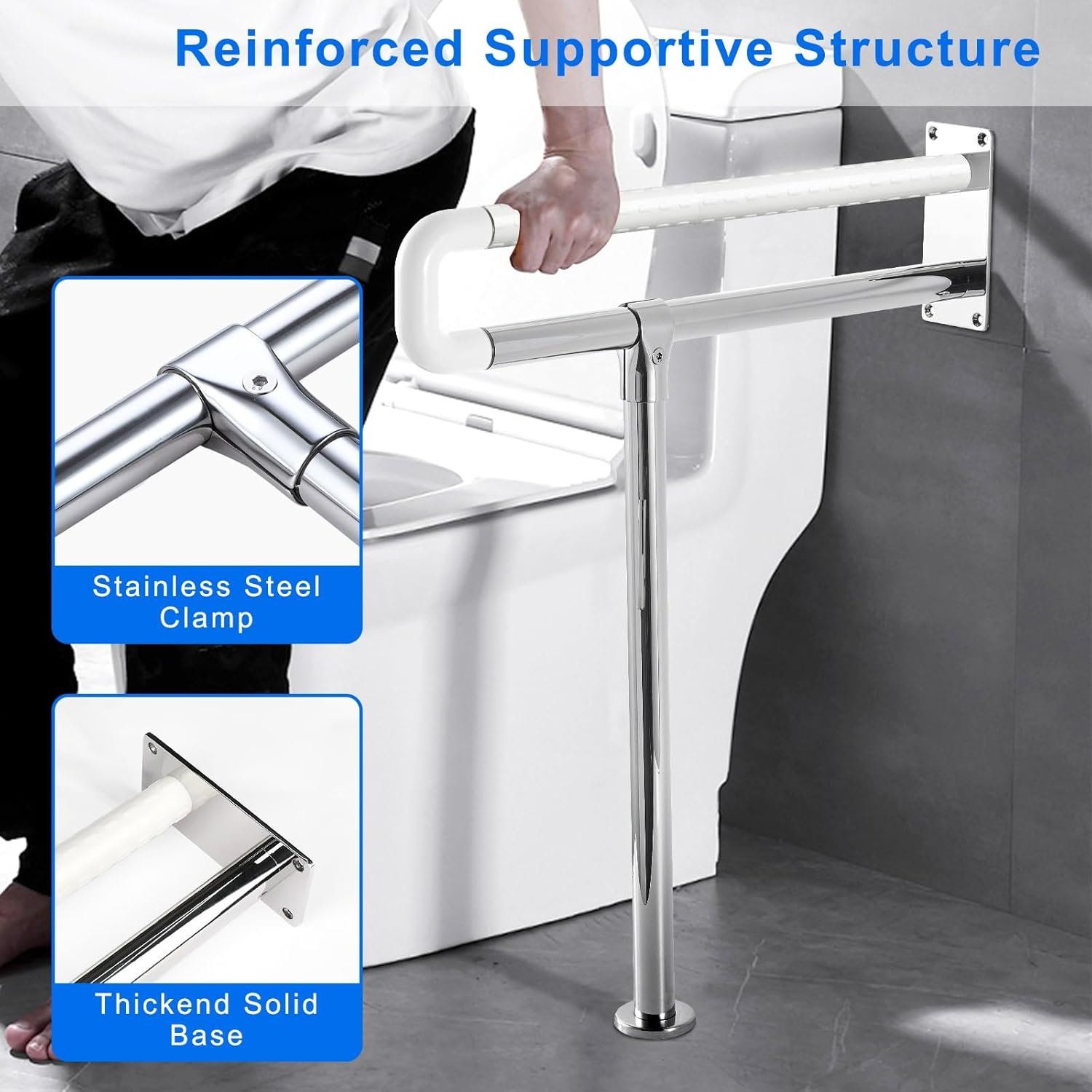 29.5 Inch Handicap Grab Bars, Anti Slip Grab Bar for Bathroom Wall to Floor Toilet Safety Rails for Elderly Disabled Pregnant Nylon Textured Stainless Steel Support Handle