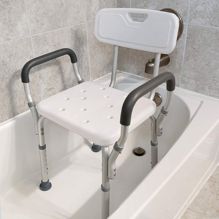 Shower Chair Bath Seat with Padded Arms, Removable Back and Adjustable Legs for Bathtub Safety and Supports Weight up to 350 lbs