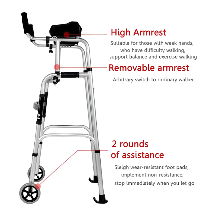 Walking Frame Elderly Walking Aid Lightweight Folding Standard Walkers Wheeled with Padded Seat Arm Support Type Walker Yearn