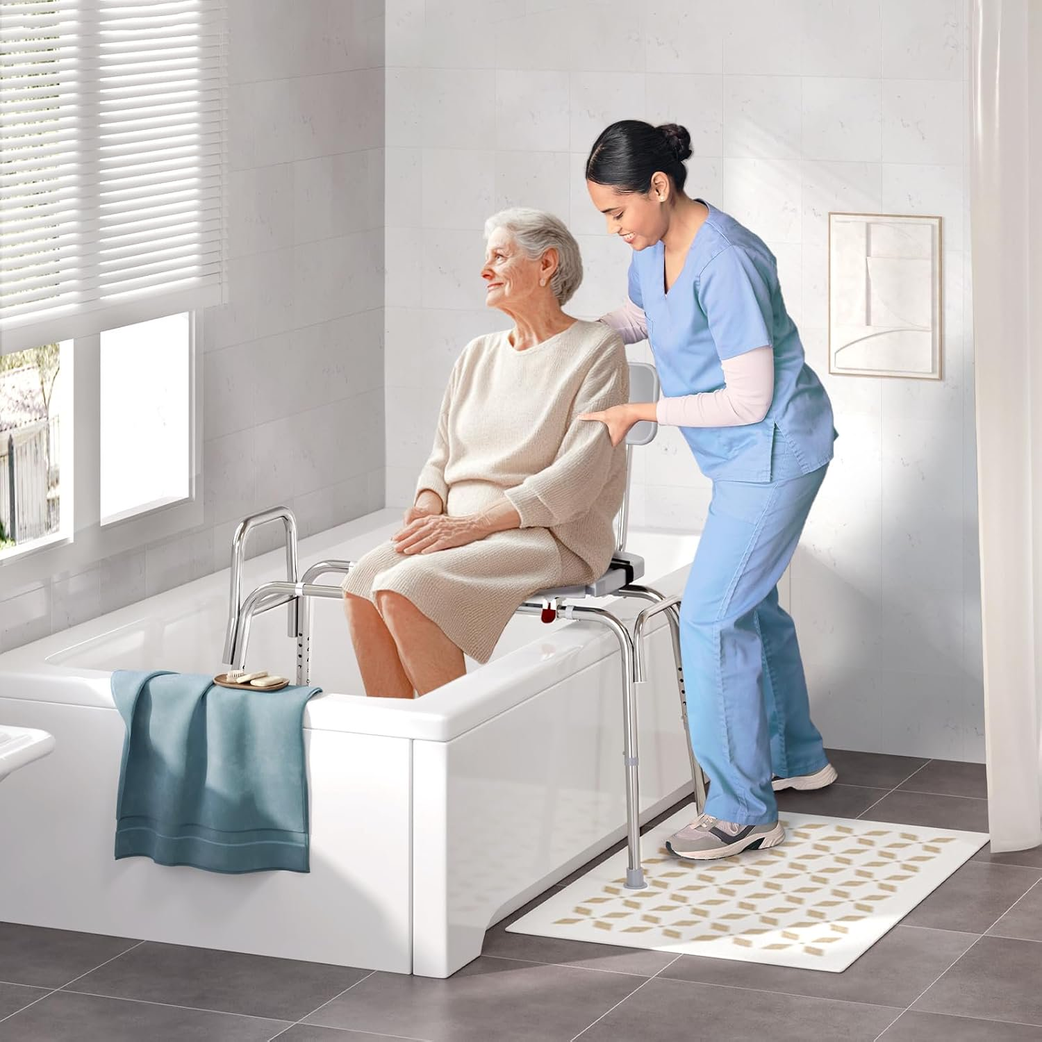Shower Chair & Tub Transfer Bench Height Adjustable, Heavy-Duty Capacity Up To 400 LBs for Elderly & Disabled