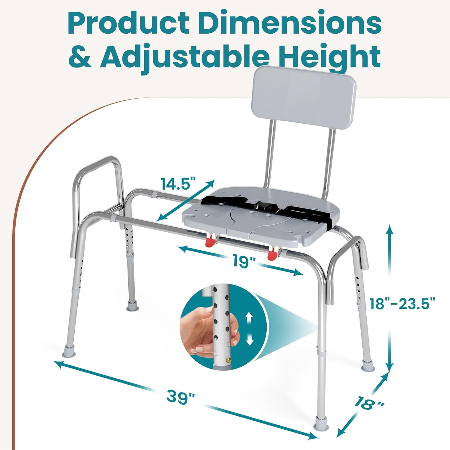 Shower Chair & Tub Transfer Bench Height Adjustable, Heavy-Duty Capacity Up To 400 LBs for Elderly & Disabled