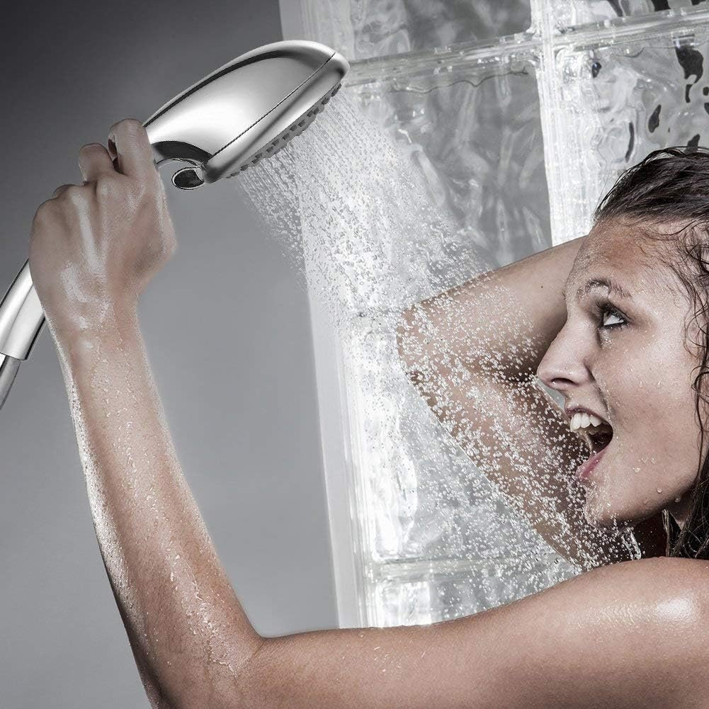 Shower Head, Turbocharged Design High Pressure 4 Spray Settings with Hose Adjustable Massage Spa Hand Held Showerhead,Chrome