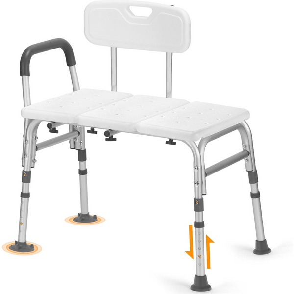 Tub Transfer Bench for Bathtub, 500lb Compact Shower Chair with Backrest & Padded Armrest, Height Adjustable Shower Bench with Suction Cups, Shower Seat for Elderly and Disabled