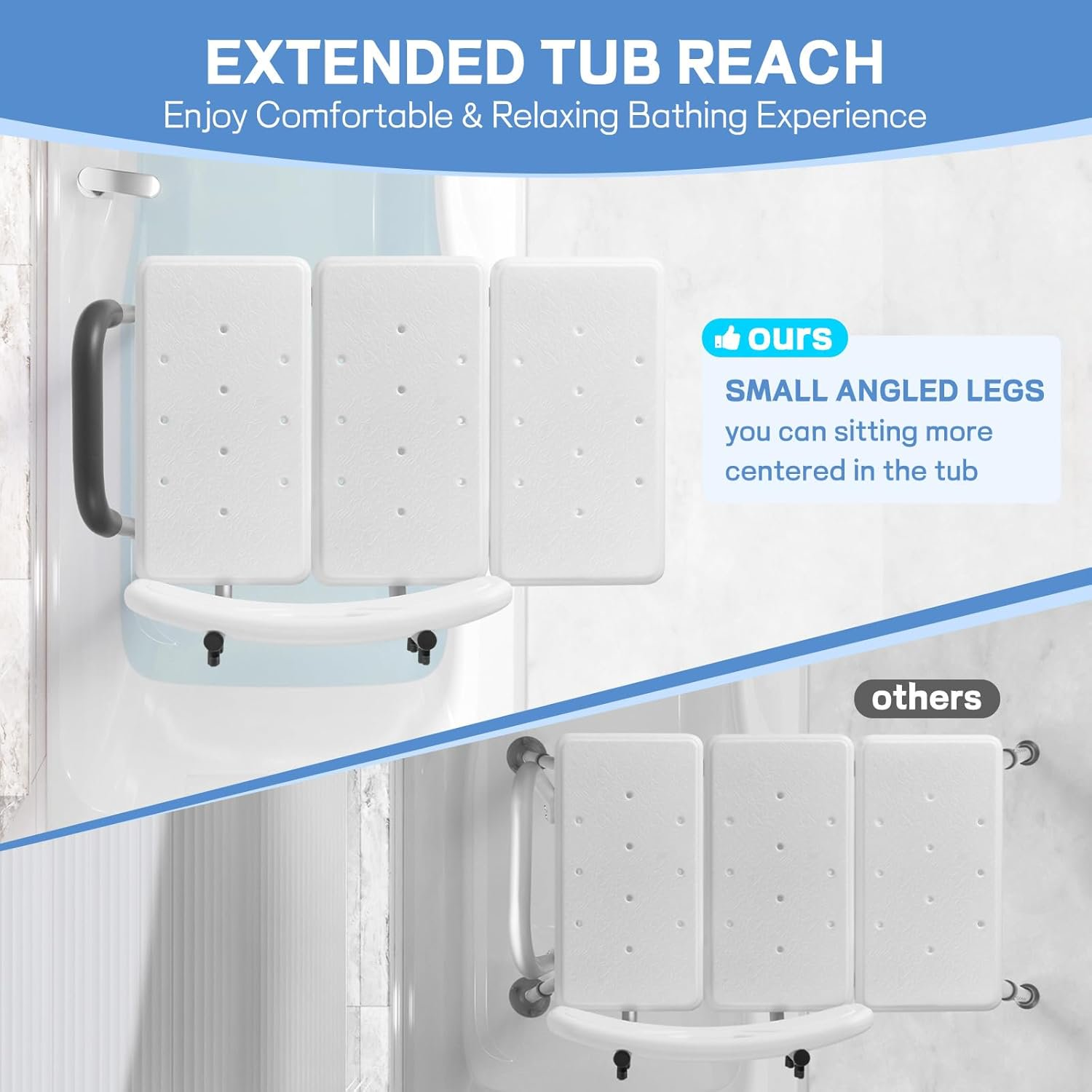 Tub Transfer Bench for Bathtub, 500lb Compact Shower Chair with Backrest & Padded Armrest, Height Adjustable Shower Bench with Suction Cups, Shower Seat for Elderly and Disabled