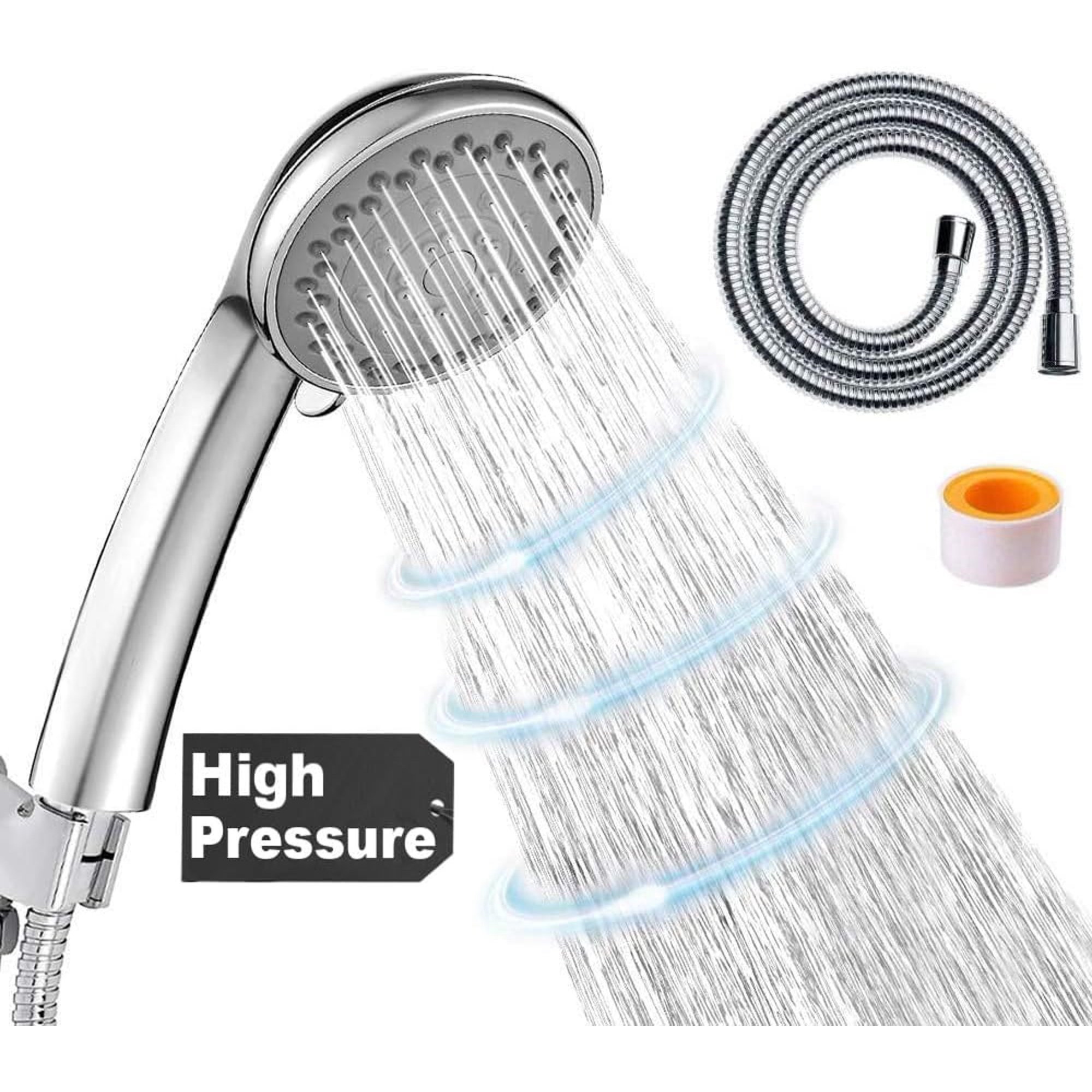 Shower Head, Turbocharged Design High Pressure 4 Spray Settings with Hose Adjustable Massage Spa Hand Held Showerhead,Chrome