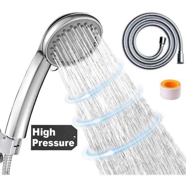 Shower Head, Turbocharged Design High Pressure 4 Spray Settings with Hose Adjustable Massage Spa Hand Held Showerhead,Chrome