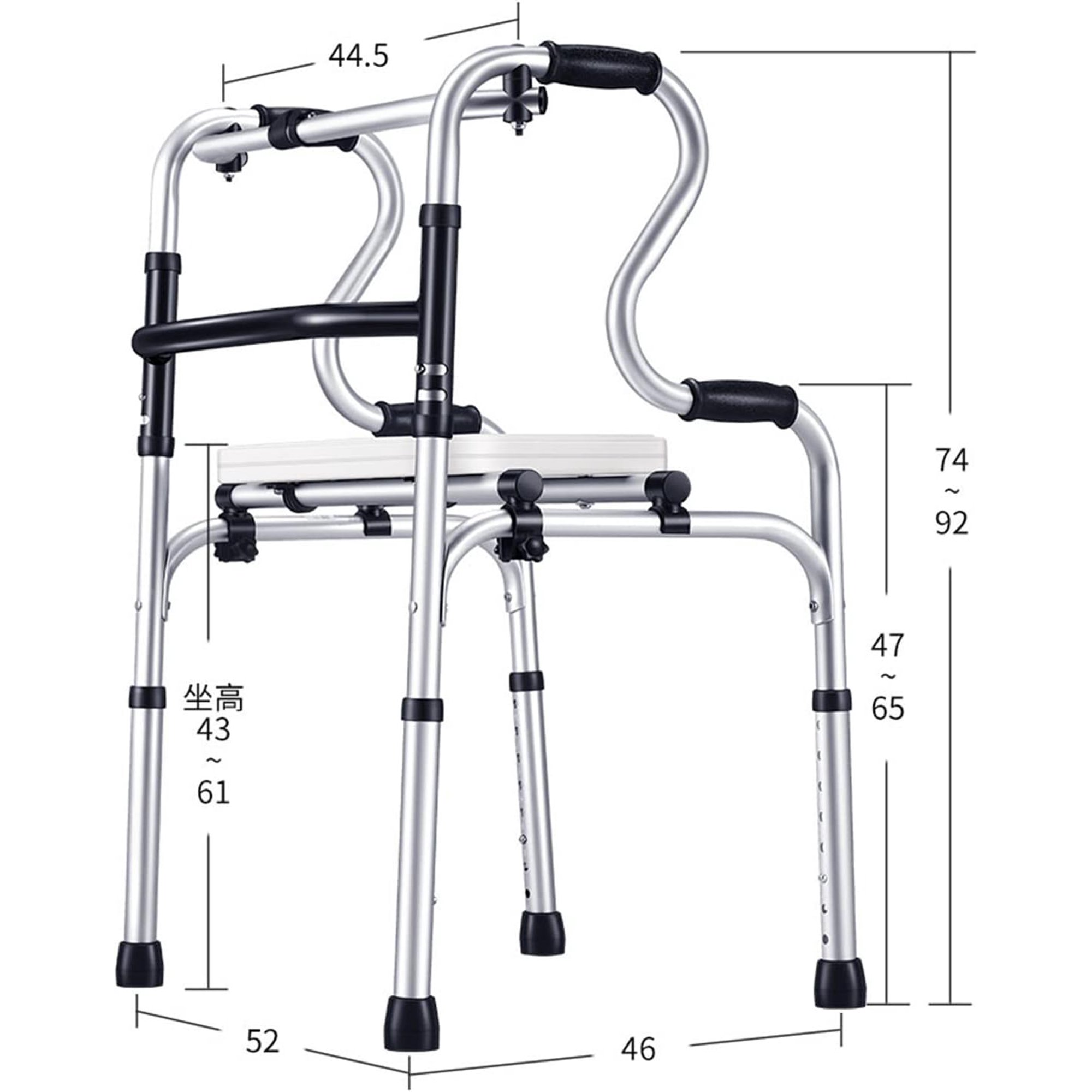 No wheels fold up standard for seniors with removable seat, medical compact walking mobility aid for home hospital, rehabilitation auxiliary walking frame