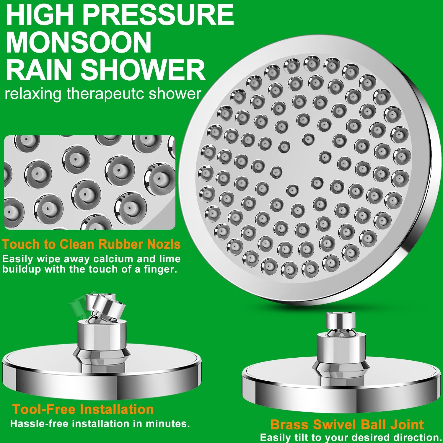 NIUTA Shower Head, 6" Adjustable High Pressure Rain Showerhead with Durable Nozzles Chrome