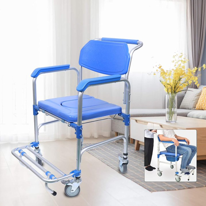 Wheeled Toilet Chair for Elderly People, Pregnant Woman Shower Board, Handcart Toilet Chair