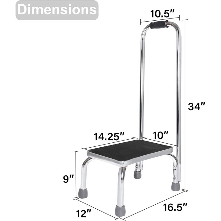 Foot Step Stool with Handle and Anti Skid Rubber Platform, Lightweight and Sturdy Stool for Children, Adults and Seniors, Chrome