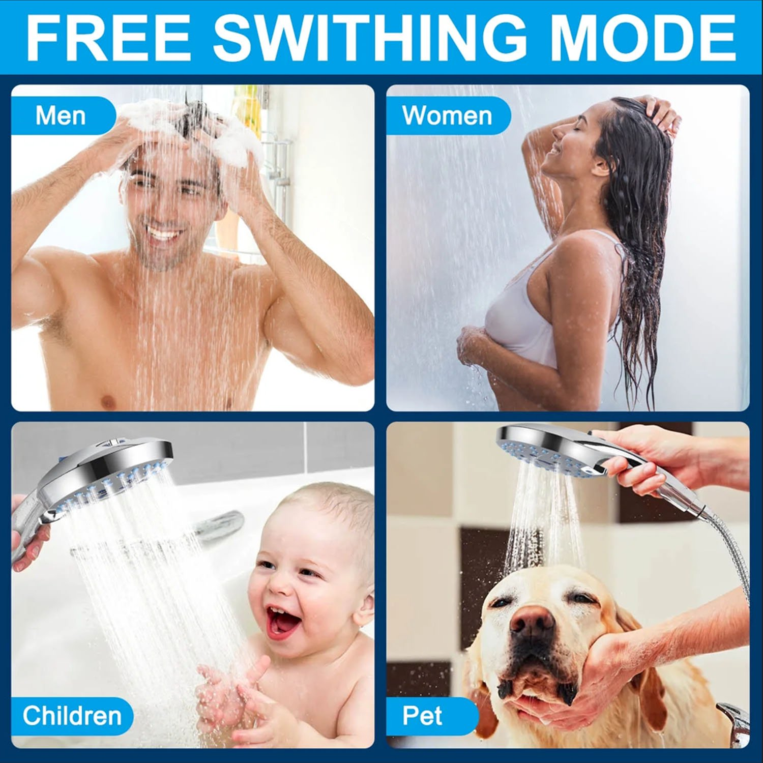 Shower Head, 8" High Pressure Rain Showerhead Combo, Adjustable Stainless Steel Polished Chrome Rain Shower Head with Durable Nozzles