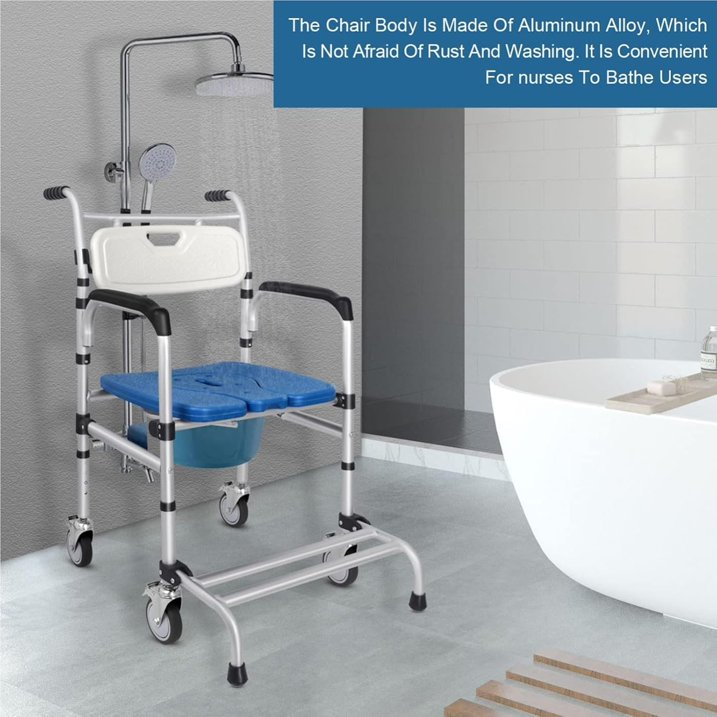 Portable Commode Chair with Wheels for Elderly and Pregnant Women, Senior Care Shower Seat