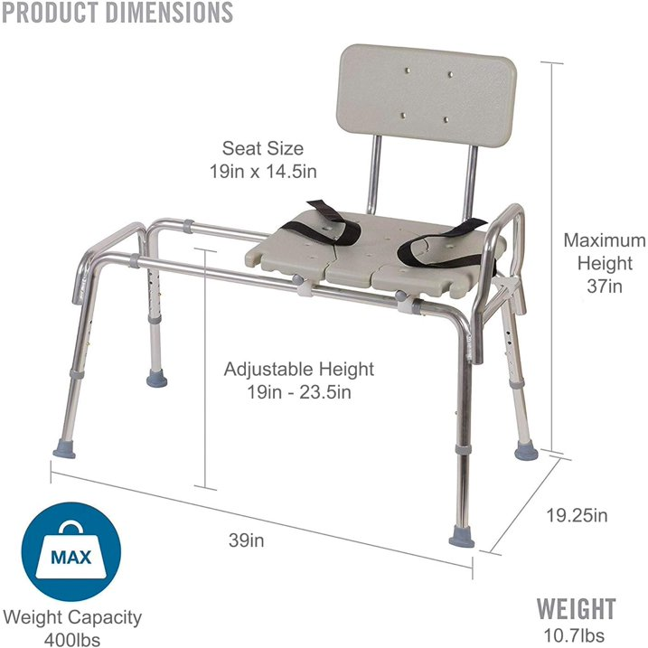 Tub Transfer Bench and Shower Chair with Non Slip Aluminum Body, FSA Eligible, Adjustable Seat Height and Cut Out Access, Holds Weight up to 400 Lbs, Bath and Shower Safety, Transfer Bench