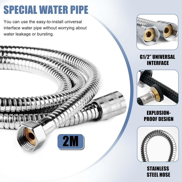Shower Head, High Pressure Shower Head and Hose 2m Set, Portable Adjustable Water Saving Shower Heads Universal Replacements